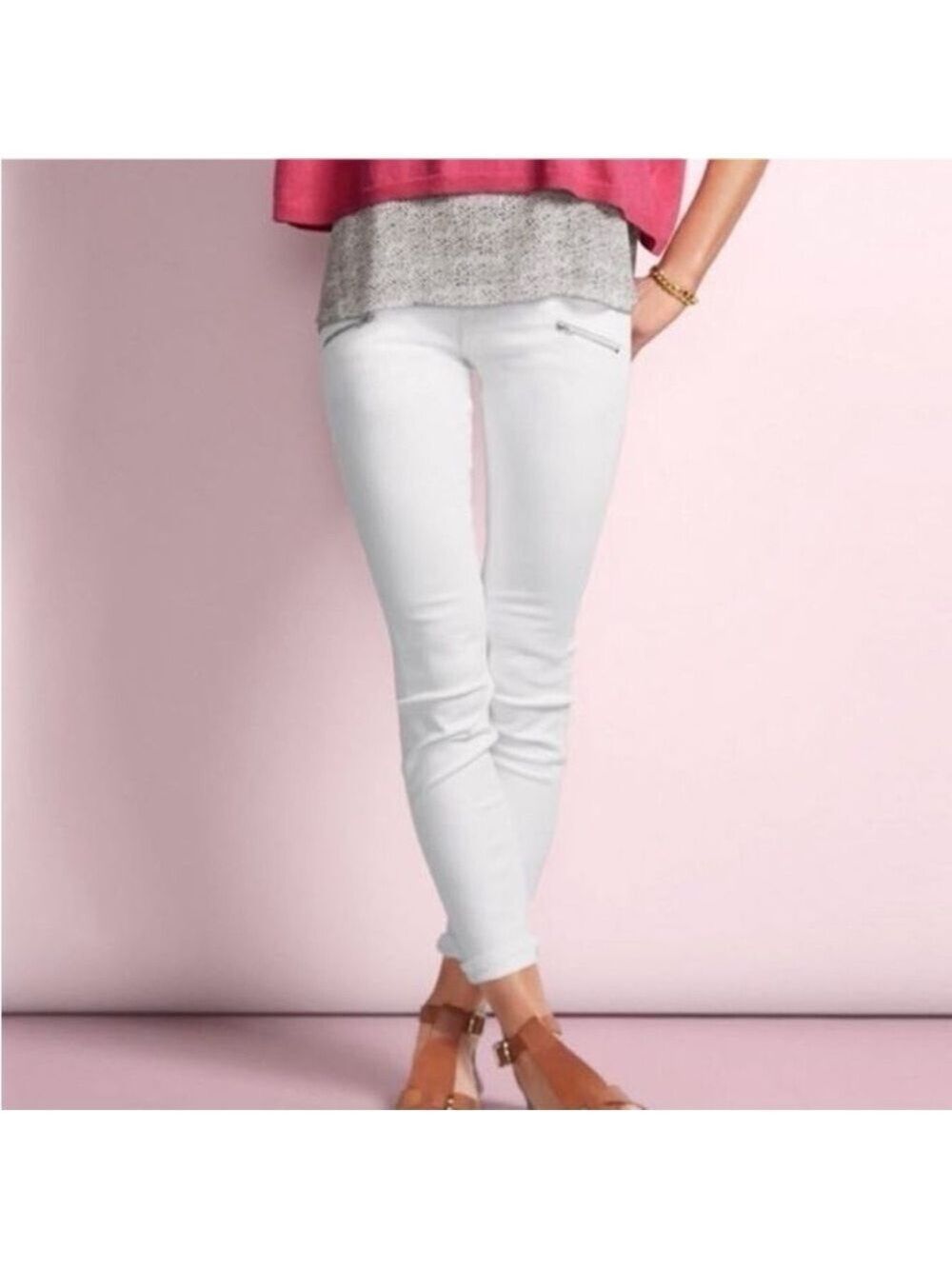 Cabi Women's White Zip Curvy Skinny Jeans Size 4